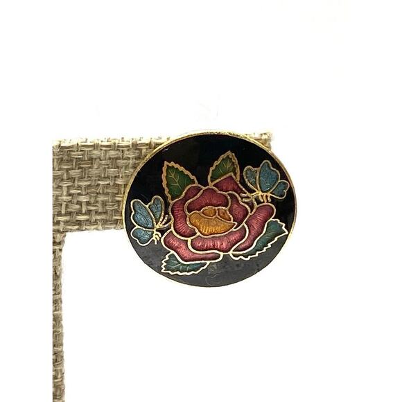 Cloisonné Earrings Clips Clip Ons Gold Tone on the card - Picture 2 of 10